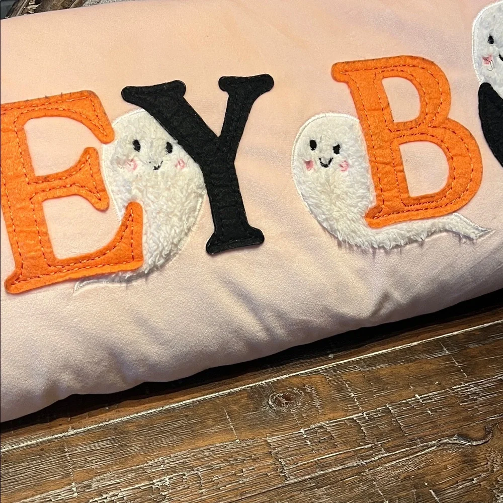Hey Boo Halloween Pillow - Orange, Black, White